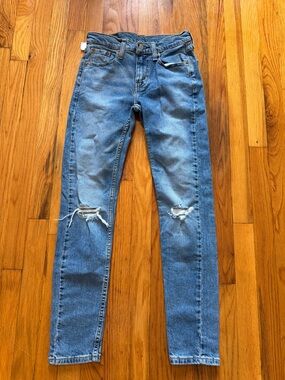 Levi’s 519 Hi-Ball Super Skinny Jeans W27 Medium Wash Distressed Knee Rips